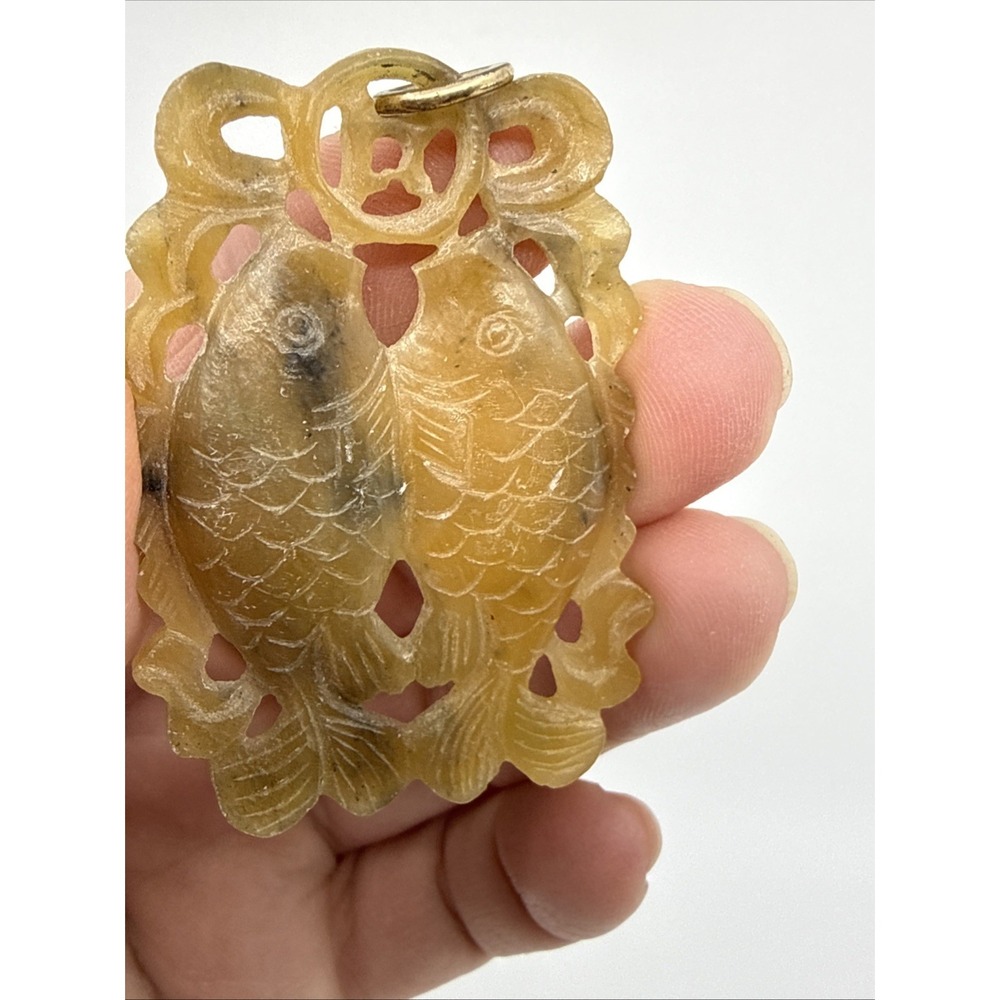 Jadeite Or Nephrite Chinese Jade Pendant Hand Carved Stone 2.5" Fish Symbol